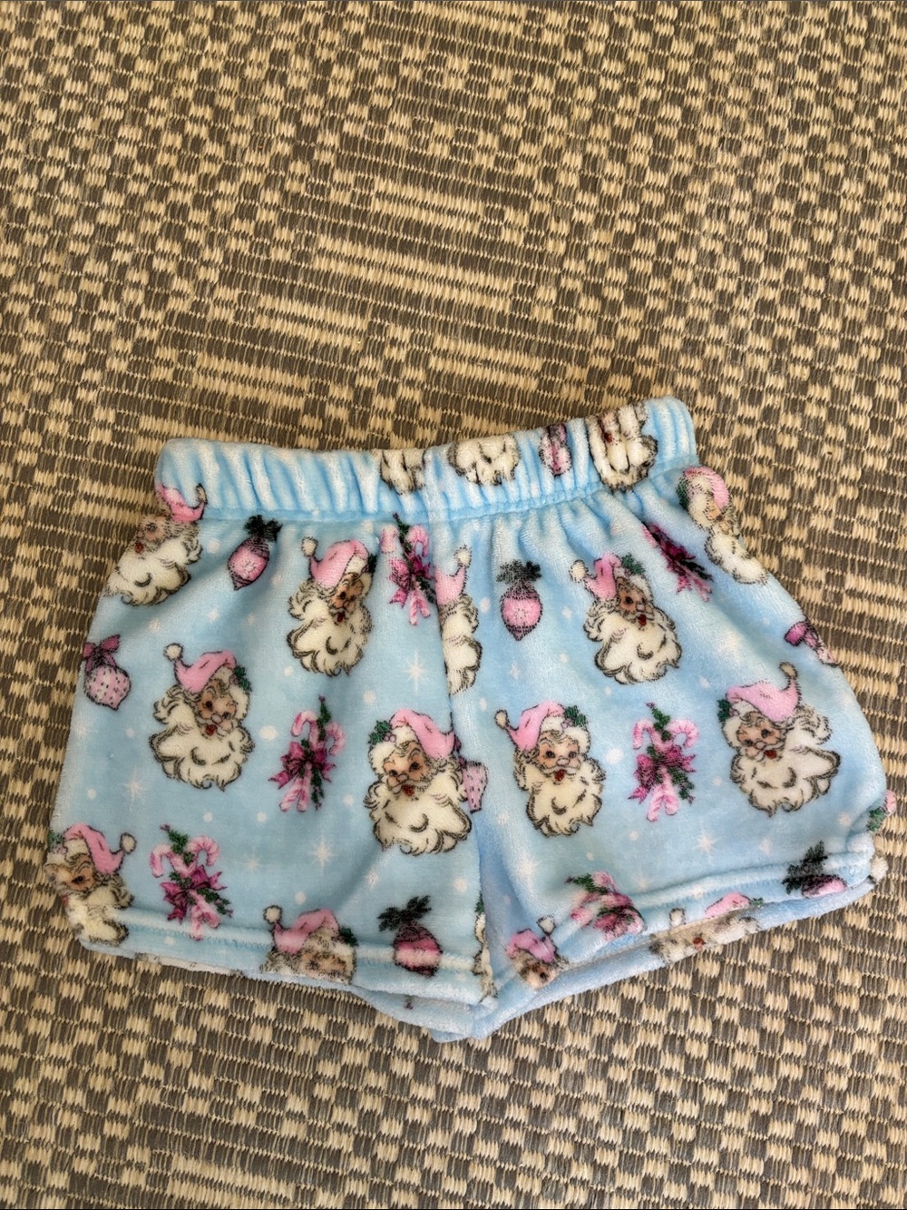 Kids Fleece Pajama Shorts - Light Blue with Holiday Poodle Print